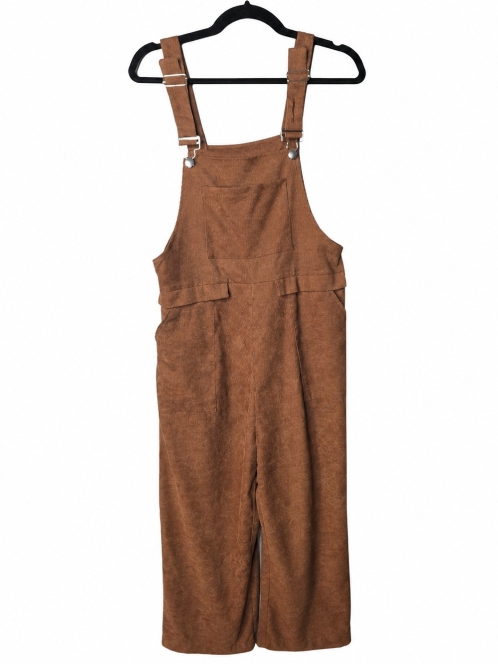 Brown Faux Suede Ribbed Wide Leg Overall Jumpsuit | Size Medium